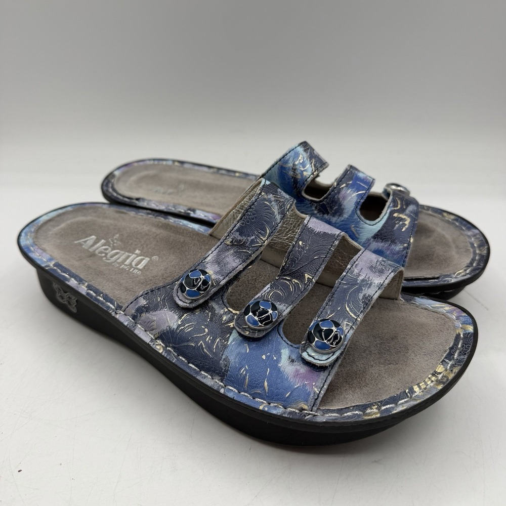 Alegria Fiona Sandals Womens EU 37 US 7-7.5‎ Blue Purple Floral Slides FIO-243